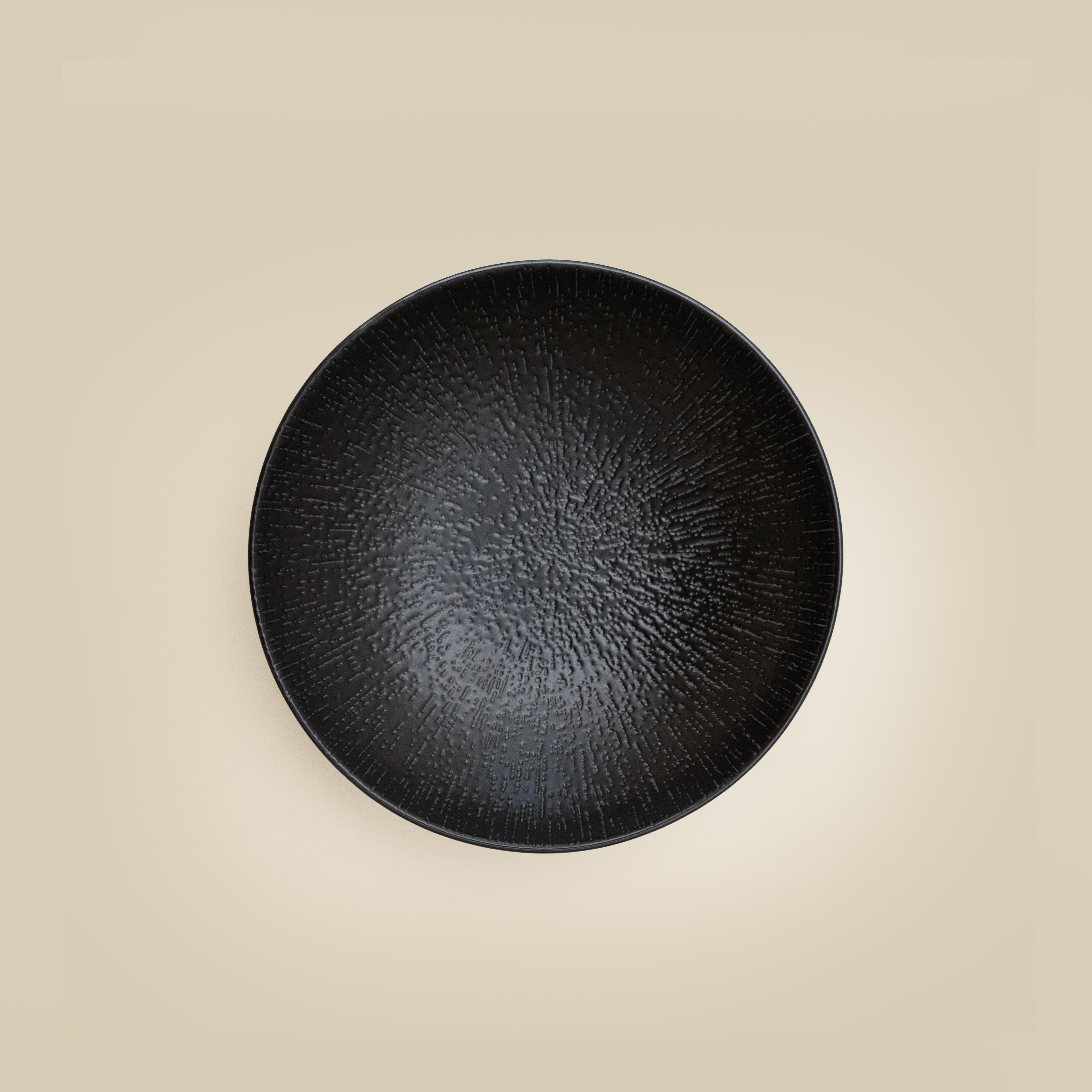 Linea Low Bowl 18cm - Black Porcelain Bowl Line Pattern Top View